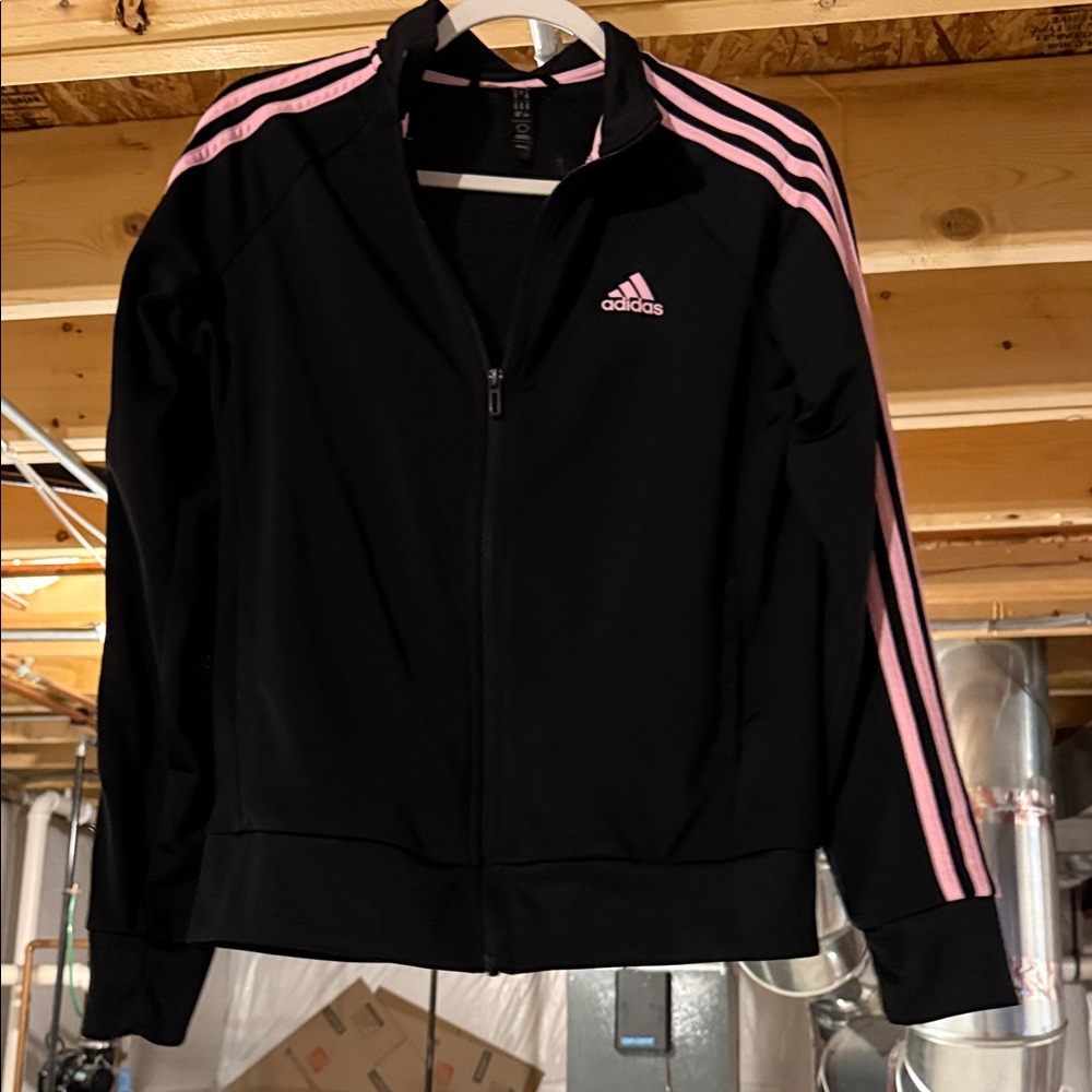 Adidas Women's Black Bomber Jacket with Pink Stripes